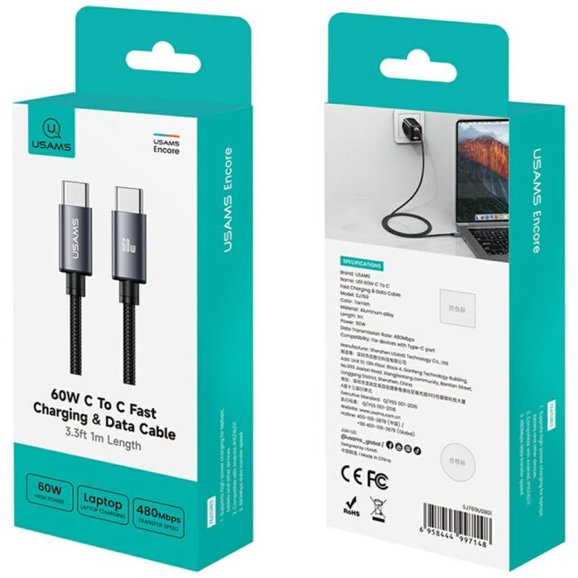 Cable USAMS U91 60W USB-C to USB-C 1m tarnish - imagine 5