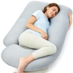 MOMCOZY PP102 U SHAPED PREGNANCY PILLOW COOLING FABRIC LIGHT GREY