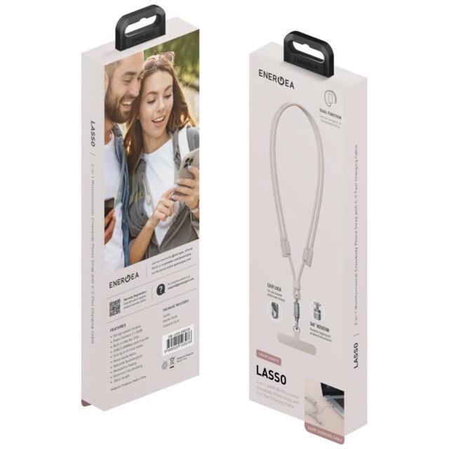 ENERGEA Lasso Lanyard Cable USB-C Phone Lanyard - USB-C 1.5m 240W Sand - imagine 9