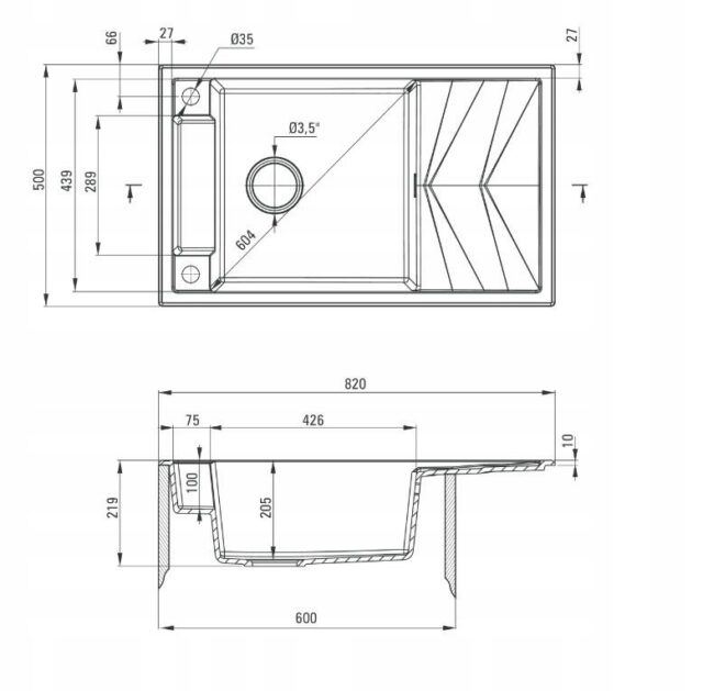 1-bowl magnetic granite sink with drainer - imagine 2