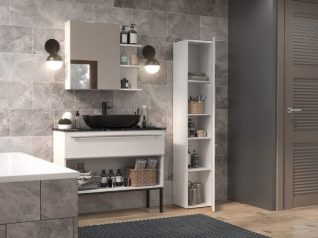 Bathroom cabinet NEL II 31x30x174 cm  white  glossy - imagine 5
