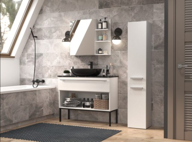 Bathroom cabinet NEL IV 31x30x174 cm  matt white - imagine 7