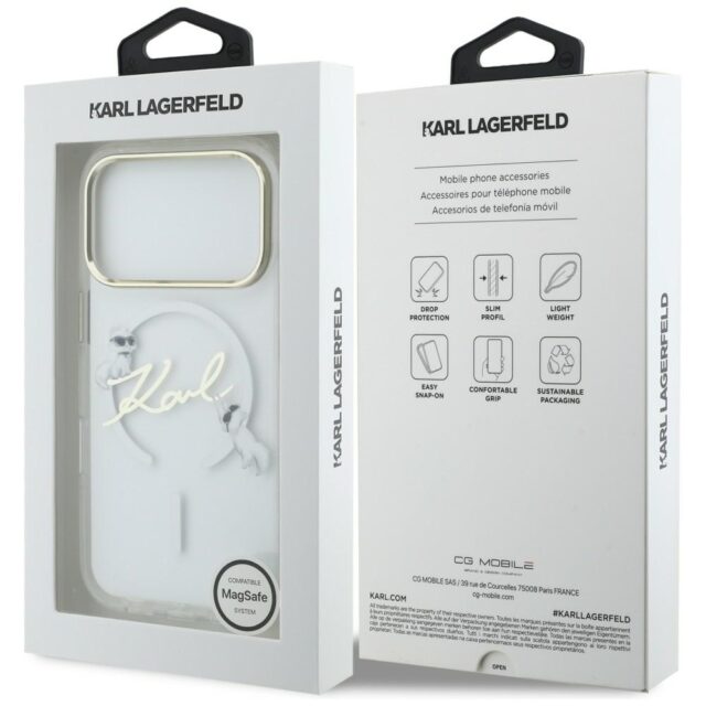 Case Karl Lagerfeld IML Choupettes Karl  Script Logo MagSafe for iPhone 17 Pro transparent - imagine 8