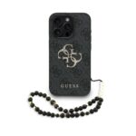 Guess PU 4G Metal Logo Strap Zadní Kryt pro iPhone 15 Pro Black