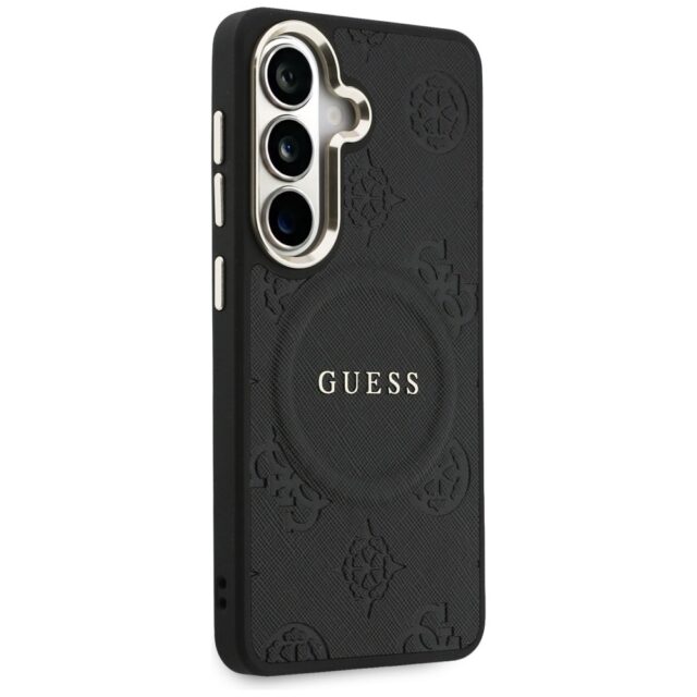 Case Guess Saffiano Peony Embossed Ring  MagSafe for Samsung Galaxy S26 black - imagine 4
