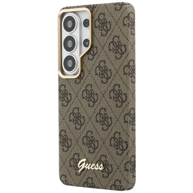Guess PU 4G Script Metal Logo Magnetic Zadní Kryt pro Samsung Galaxy S26 Ultra Brown - imagine 3