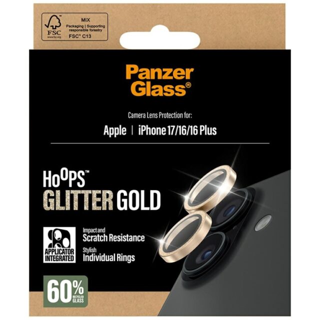Tempered glass lens protector PanzerGlass  Hoops Glitter for iPhone 17 / 16 / 16 Plus gold - imagine 5