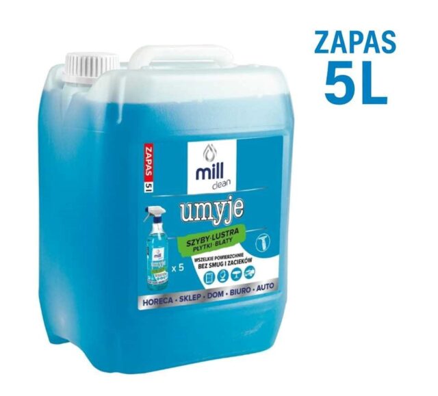 MILL CLEAN CLEANS 5 liters. A liquid cleaner for windows  mirrors  tiles  and countertops. It removes dust and grease stains without leaving streaks or smudges. The large 5-liter canister is ideal for cleaning companies  hotels  and offices. - imagine 3