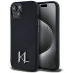 Case Karl Lagerfeld Silicone Shadow Metal Initial MagSafe for iPhone 15 black