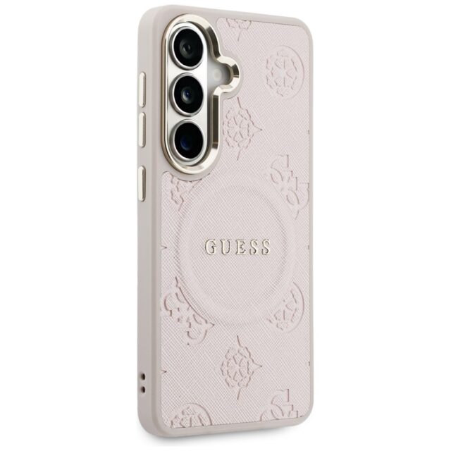Case Guess Saffiano Peony Embossed Ring  MagSafe for Samsung Galaxy S26 Plus pink - imagine 4