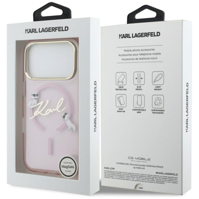 Case Karl Lagerfeld IML Choupettes Karl  Script Logo MagSafe for iPhone 17 Pro pink - imagine 8