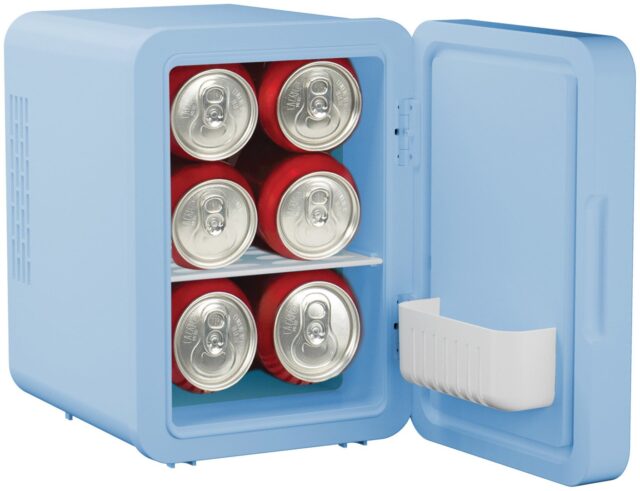 Mini lodówka z lusterkiem do makijażu LED ELLE 4L niebieska - imagine 3