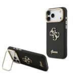 Guess PU Grained 4G Logo Stand Camera Frame Zadní Kryt pro iPhone 17 Pro Max Black