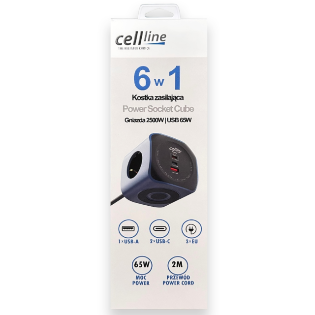 Cellline Power Socket Cube 6in1 2500W USB/2xUSB-C 65W blue - imagine 8