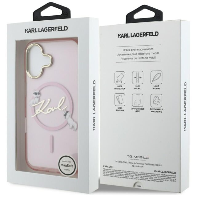 Case Karl Lagerfeld IML Choupettes Karl  Script Logo MagSafe for iPhone 17 pink - imagine 8