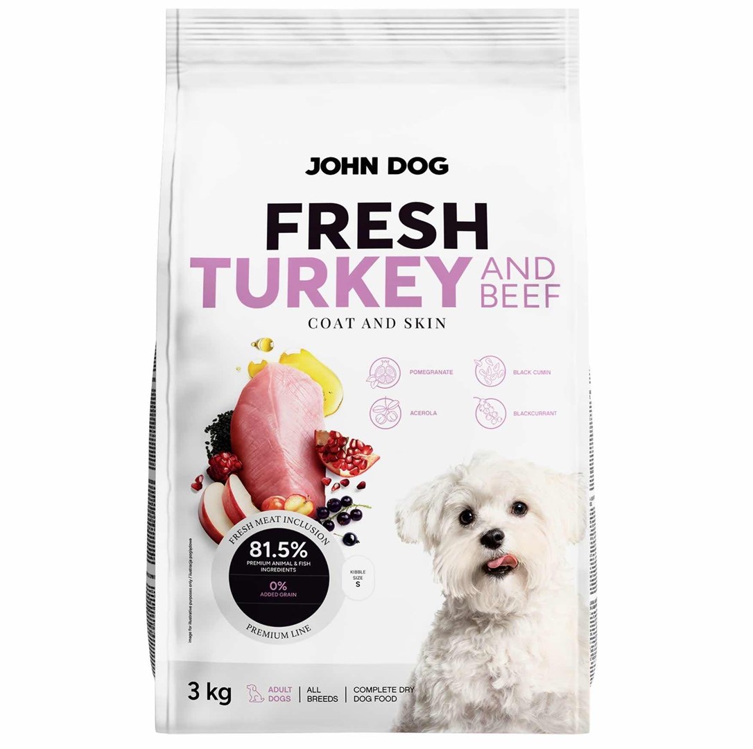 cps-6314e9514f49ed7dc6a8b87df65a0fae-2026-03-29-03-24-43 John Dog ADULT FRESH TURKEY & BEEF Karma sucha dla psa 3kg - imagine 1