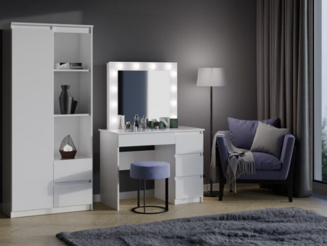 MIJAS DESK SET  RIGHT-HANDED  WHITE + MARINA MIRROR - imagine 3