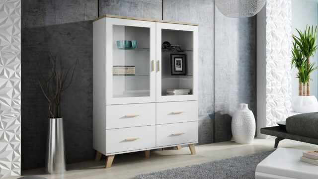 Cama display cabinet LOTTA 2D4D white + sonoma oak - imagine 2
