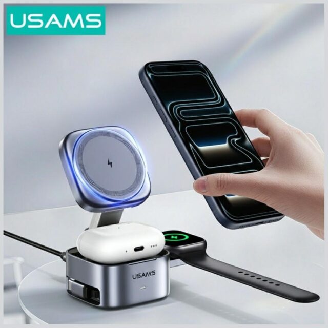 Wireless charger 3in1 Usams CD257 Qi2 tarnish - imagine 5