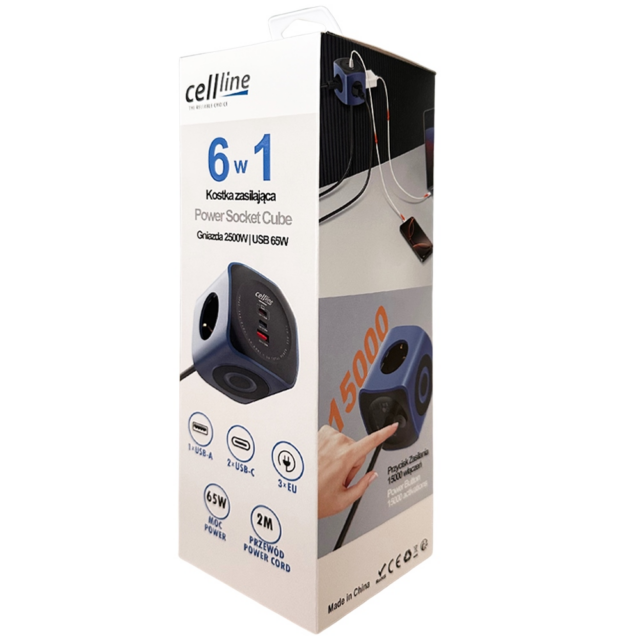 Cellline Power Socket Cube 6in1 2500W USB/2xUSB-C 65W blue - imagine 9