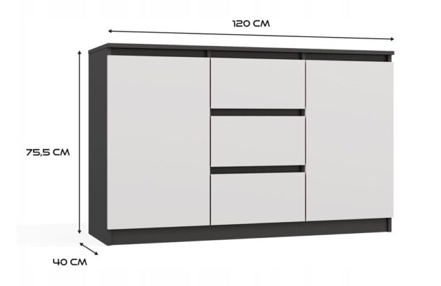 CHEST OF DRAWERS 2 DOORS 3 DRAWERS ANTHRACITE/WHITE - imagine 5