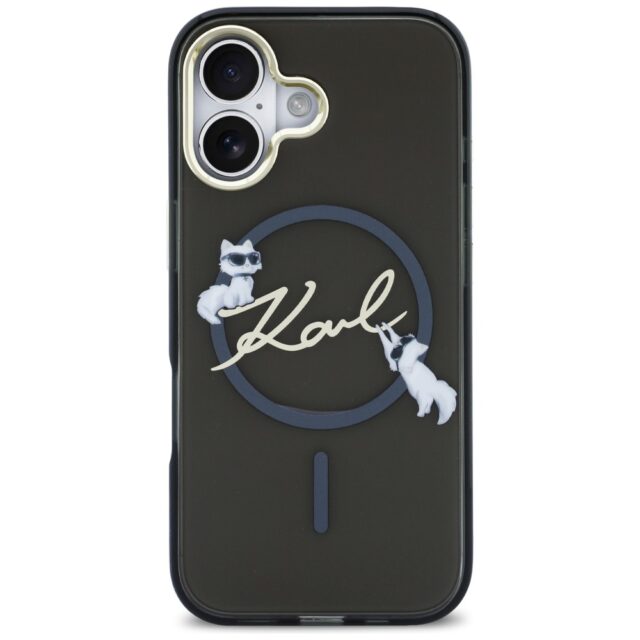 Case Karl Lagerfeld IML Choupettes Karl  Script Logo MagSafe for iPhone 17 black - imagine 3