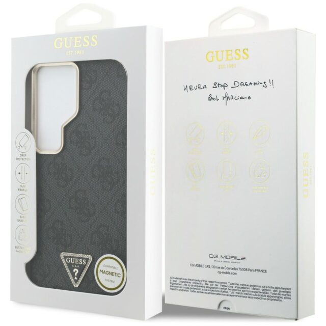 Guess PU Leather 4G Strass Triangle Logo Gold Frame Magnetic Zadní Kryt pro Samsung Galaxy S26 Ultra Black - imagine 9