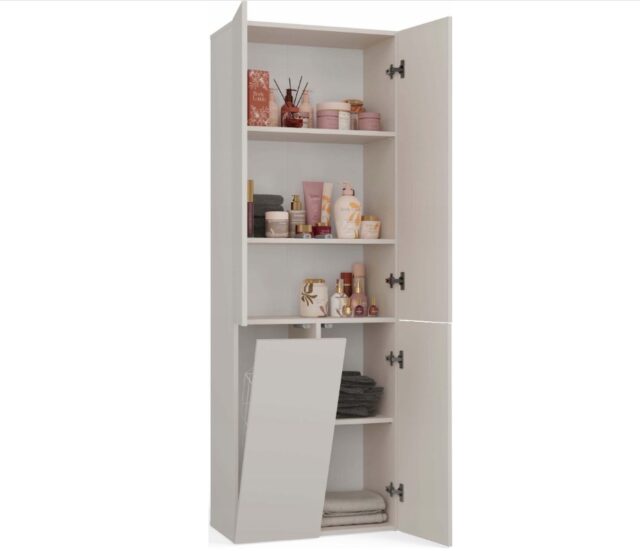BATHROOM CABINET NEL DD 1K BASKET CASMERE COLOUR LONG DOORS - imagine 6