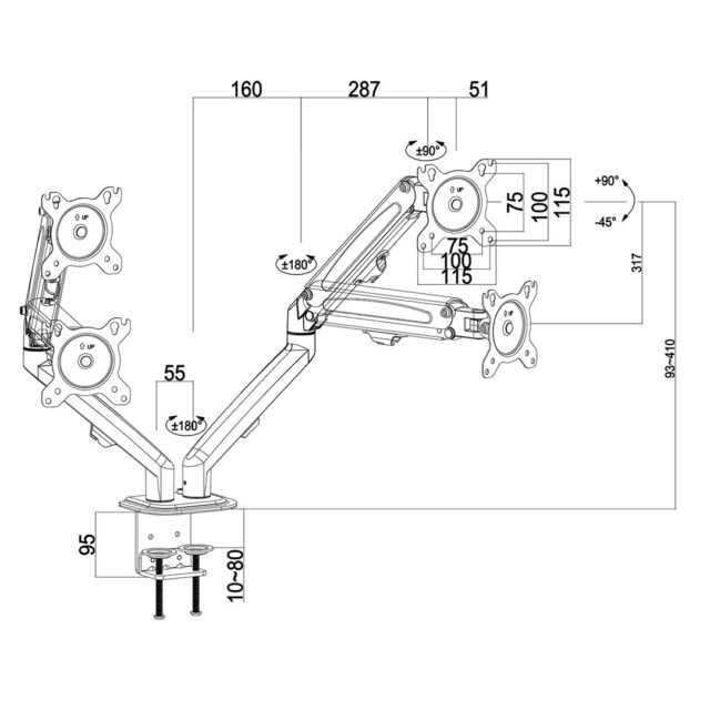 Maclean 2 monitor mount  gas spring  13 -27   7kg  black  MC-861N - imagine 6