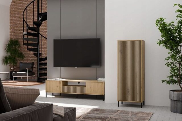 KAMARO 1DD SLIM OAK ARTISAN DISPLAY CABINET - imagine 7