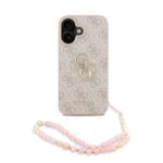 Guess PU 4G Metal Logo Strap Zadní Kryt pro iPhone 16 Pink