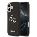 Guess PU Fixed Glitter 4G Metal Frame Zadní Kryt pro iPhone 17 Black