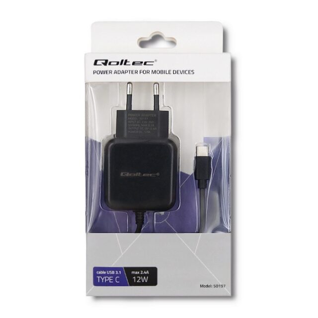 Qoltec 50197 Charger 12W | 5V | 2.4 | USB type C | Black - imagine 4