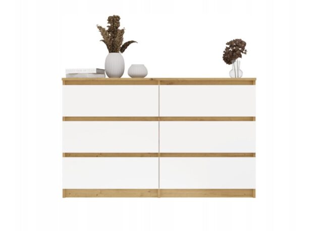 M6 MALWA CHEST OF DRAWERS 120 CM 6 DRAWERS OAK ARTISAN/WHITE - imagine 5