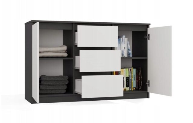 CHEST OF DRAWERS 2 DOORS 3 DRAWERS ANTHRACITE/WHITE - imagine 3