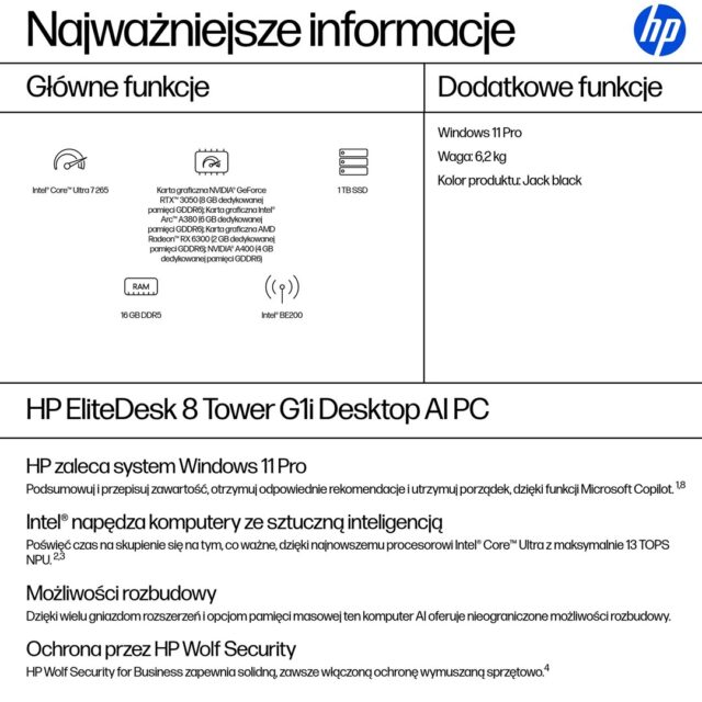 HP EliteDesk 8 Tower G1i Ultra 7 265 16GB DDR5 56000 SSD1TB Arc W11Pro 3Y OnSite - imagine 3