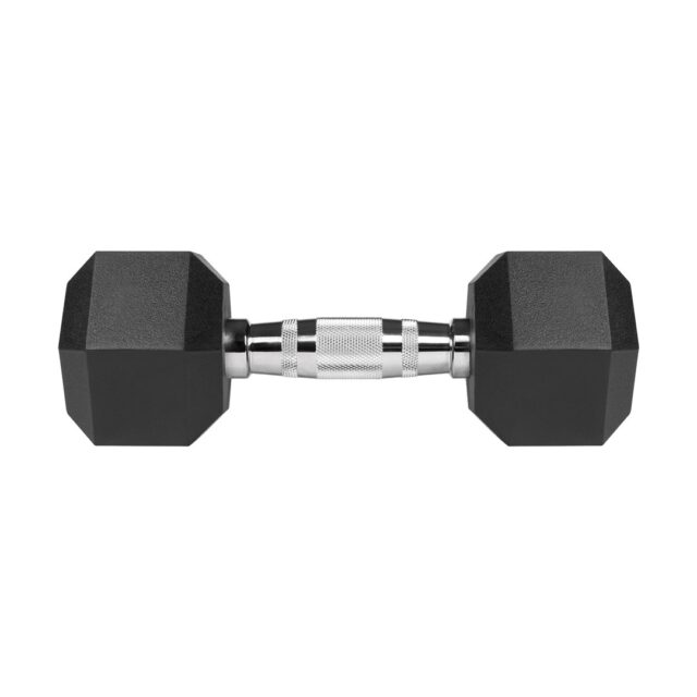 REBEL ACTIVE Rubber-coated cast iron dumbbells 2x7 kg - imagine 4