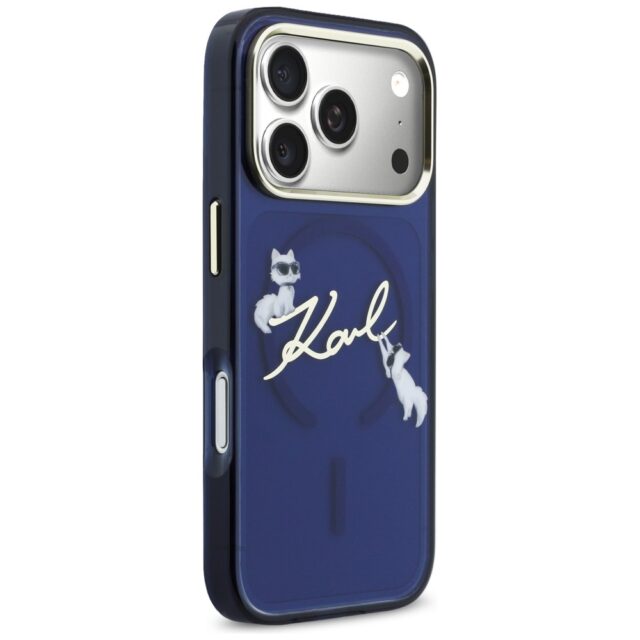 Case Karl Lagerfeld IML Choupettes Karl  Script Logo MagSafe for iPhone 17 Pro Max blue - imagine 4