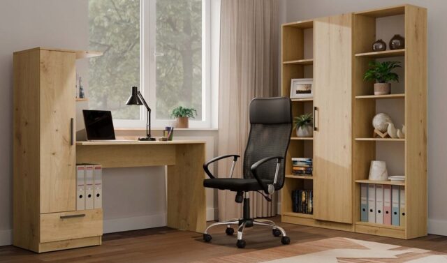 COSMO Oak Artisan Desk + Bookcase Set - imagine 10