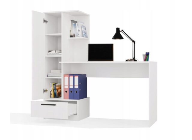 Cosmo Desk + Bookcase Set  White - imagine 6