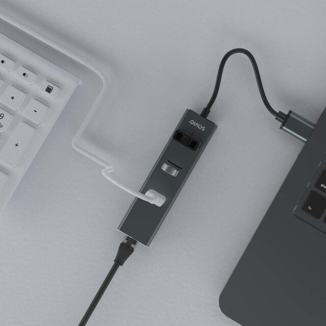 Savio AK-57 USB-A - 3 x USB-A HUB with RJ-45 Gigabit Ethernet adapter 5000 Mbit/s grey USB 3.2 Gen 1 (3.1 Gen 1) Micro-B 5000 Mbit/s Black - imagine 4