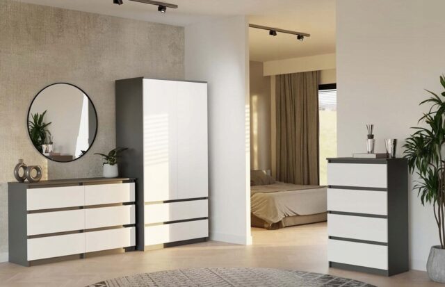 M6 MALWA CHEST OF DRAWERS 120 CM 6 DRAWERS ANTHRACITE/WHITE - imagine 10