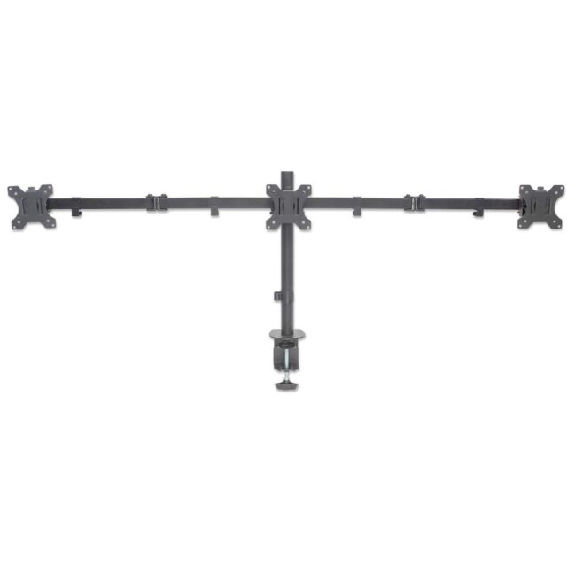 Manhattan TV & Monitor Mount  Desk  Double-Link Arms  3 screens  Screen Sizes: 10-27   Black  Clamp Assembly  Triple Screen  VESA 75x75 to 100x100mm  Max 7kg (each)  Lifetime Warranty - imagine 4