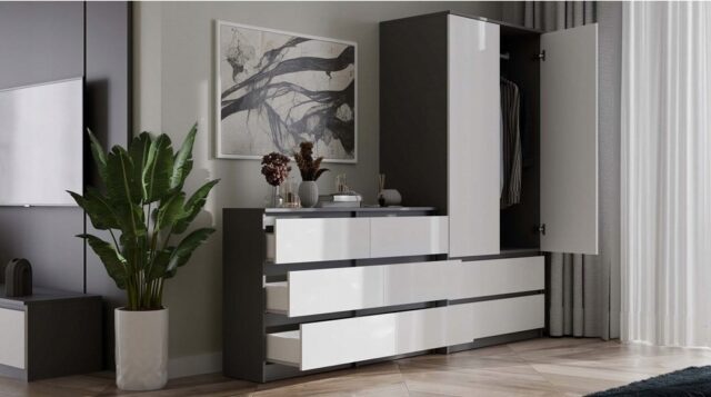 M6 MALWA CHEST OF DRAWERS 120 CM 6 DRAWERS ANTHRACITE/WHITE - imagine 9