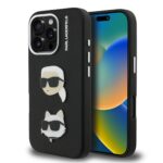 Karl Lagerfeld Grained PU K&CH Heads Zadní Kryt pro iPhone 16 Pro Max Black