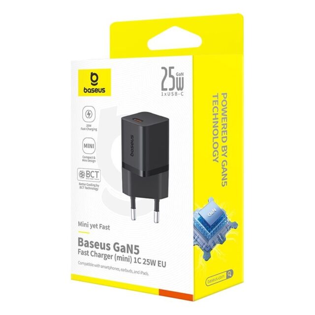 Baseus P10110909113-00 USB-C GaN5 mini 25W mains charger Black - imagine 5