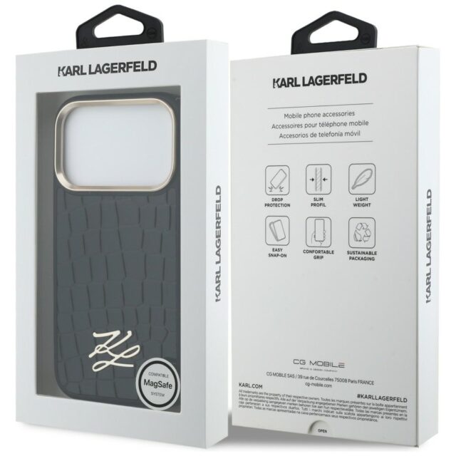 Etui Karl Lagerfeld Croco KL Script Logo  MagSafe do iPhone 17 Pro Max czarny - imagine 8