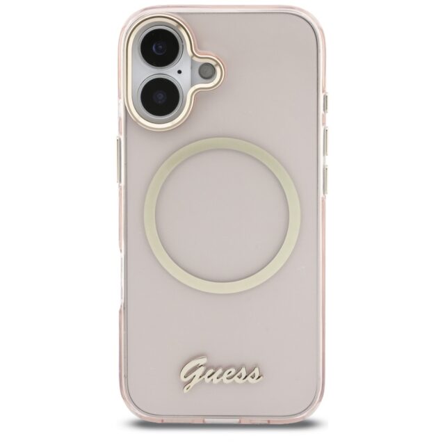 Case Guess IML Script Metal MagSafe for   iPhone 17 pink - imagine 3