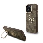 Guess PU 4G Metal Logo Stand Camera Frame Zadní Kryt pro iPhone 16 Pro Brown