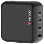 Verbatim Mini GaN mains charger 140W 3xUSB-C PD/1x USB-A QC EU/UK/USA adapter black 30240